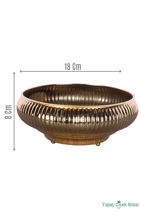 Metal Dekoratif Çizgili Ufo Saksı 8 cm Altın - 1