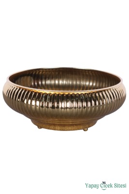 Metal Dekoratif Çizgili Ufo Saksı 8 cm Altın - 2