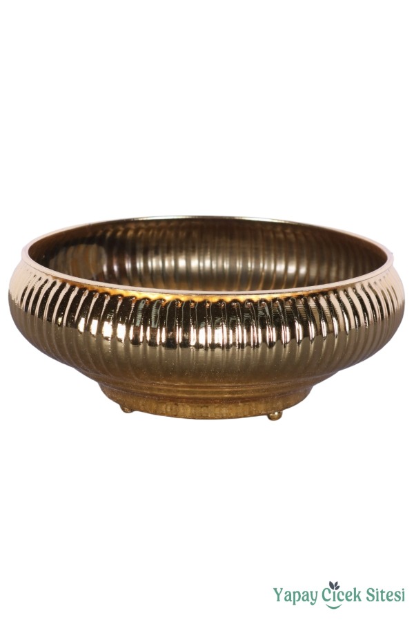 Metal Dekoratif Çizgili Ufo Saksı 8 cm Altın - 2