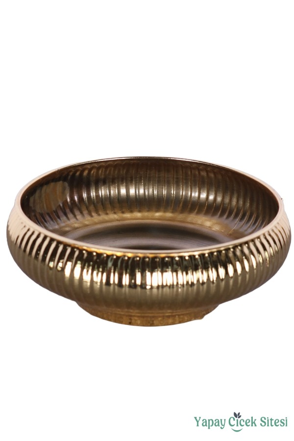 Metal Dekoratif Çizgili Ufo Saksı 8 cm Altın - 3