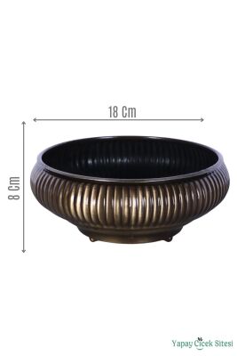 Metal Dekoratif Çizgili Ufo Saksı 8 cm Bronz - Yapay Çiçek Sitesi
