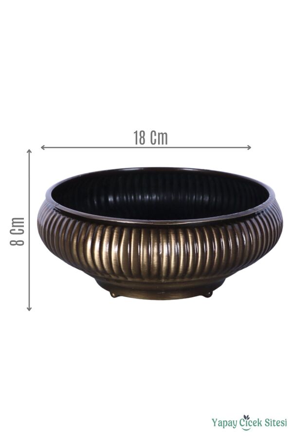 Metal Dekoratif Çizgili Ufo Saksı 8 cm Bronz - 1