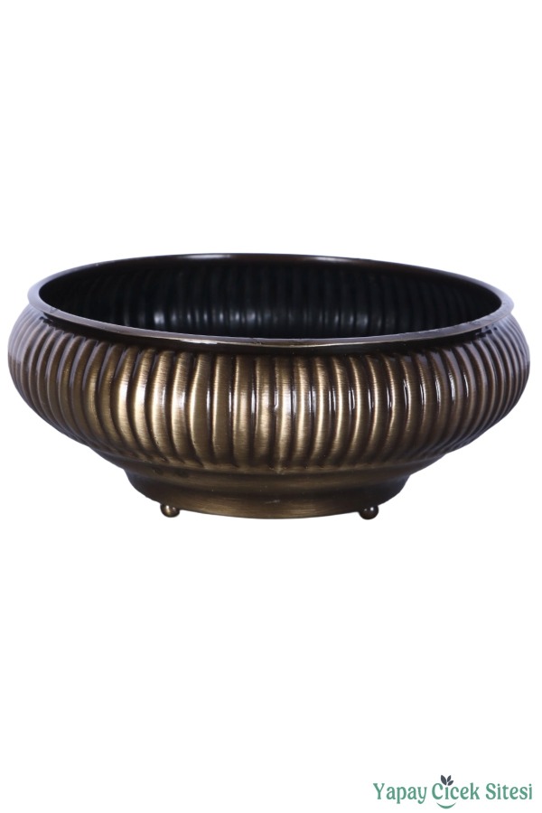 Metal Dekoratif Çizgili Ufo Saksı 8 cm Bronz - 2