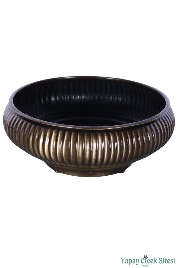 Metal Dekoratif Çizgili Ufo Saksı 8 cm Bronz - 3