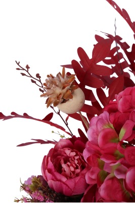 Metal Küpeli Saksıda Yapay Şakayık Tanzimi 61cm Pembe-Kırmızı - 5
