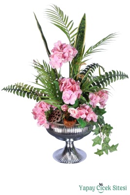 Metal Vazoda Premium Yapay Çiçek Aranjmanı Model 1 - Yapay Çiçek Sitesi