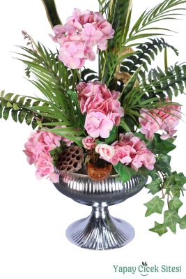 Metal Vazoda Premium Yapay Çiçek Aranjmanı Model 1 - 2