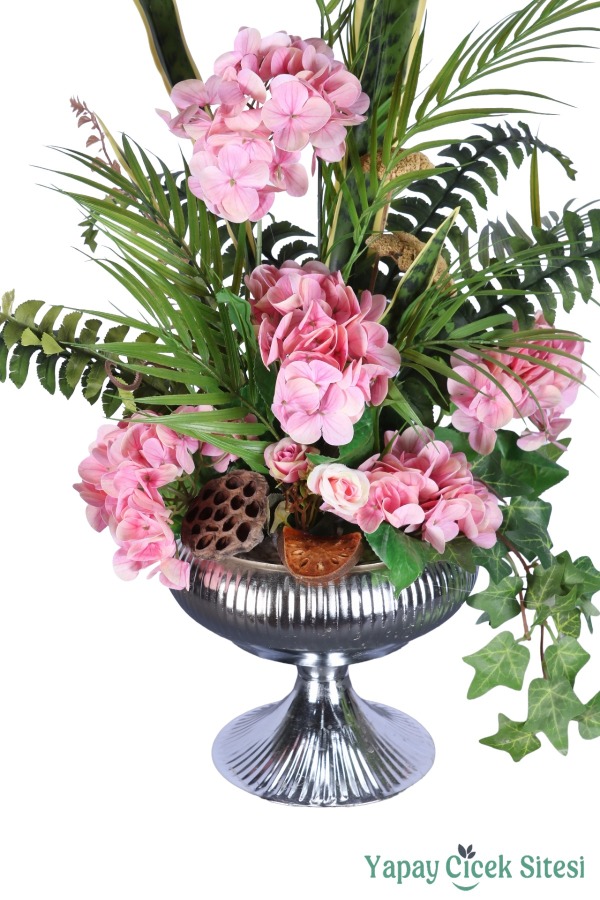 Metal Vazoda Premium Yapay Çiçek Aranjmanı Model 1 - 2
