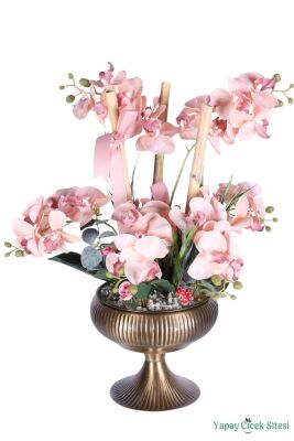 Metal Saksıda Premium Yapay Orkide Aranjmanı Model 6 - Yapay Çiçek Sitesi