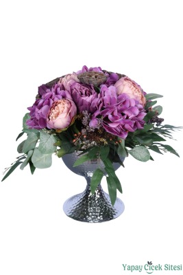 Metal Saksıda Premium Yapay Çiçek Aranjmanı Model 7 - Yapay Çiçek Sitesi