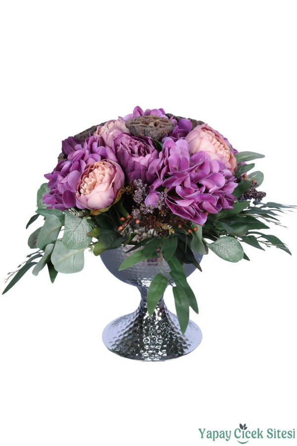 Metal Saksıda Premium Yapay Çiçek Aranjmanı Model 7 - 1