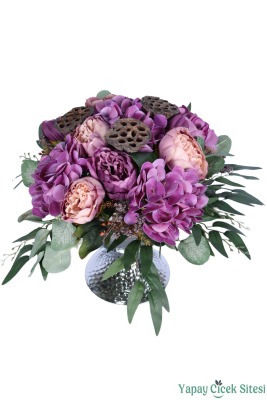 Metal Saksıda Premium Yapay Çiçek Aranjmanı Model 7 - 2