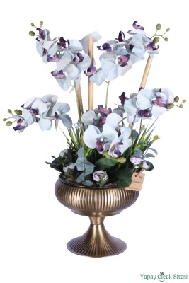 Metal Saksıda Premium Yapay Orkide Aranjmanı Model 9 - Yapay Çiçek Sitesi