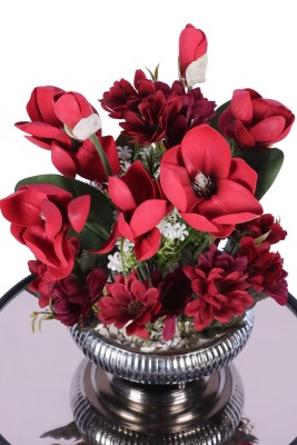 Metal Saksıda Yapay Kırmızı Manolya Tanzimi 35 cm - 2