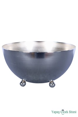 Metal Tas Model Saksı Gümüş 11 Cm - 2