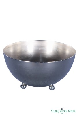 Metal Tas Model Saksı Gümüş 11 Cm - 3