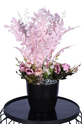 Pembe Yapraklı Dekoratif Yapay Çiçek Tanzimi 45 cm - Yapay Çiçek Sitesi