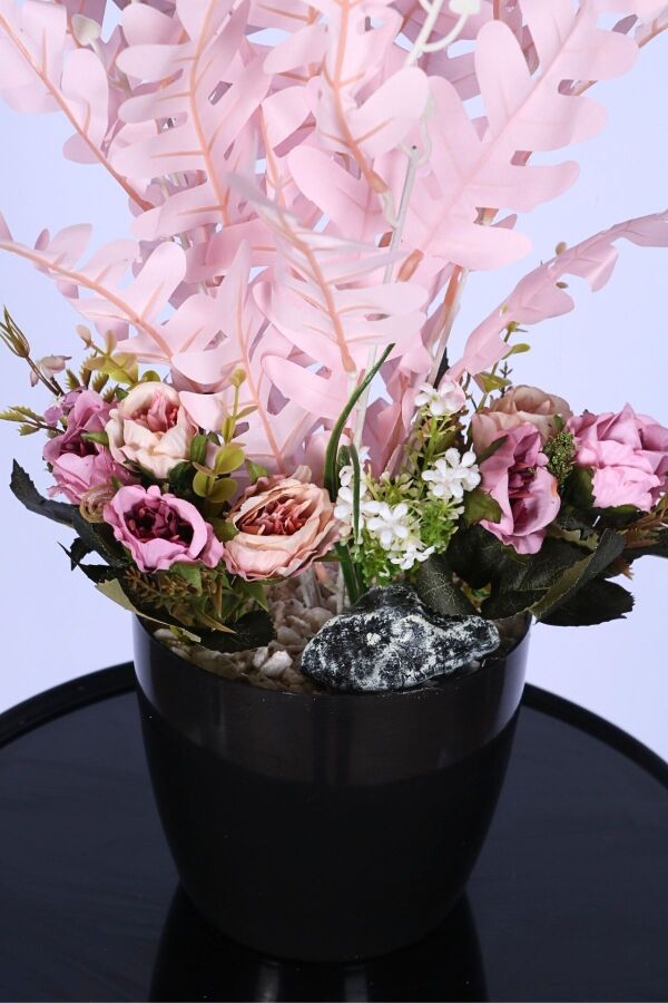 Pembe Yapraklı Dekoratif Yapay Çiçek Tanzimi 45 cm - 2