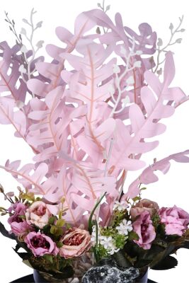 Pembe Yapraklı Dekoratif Yapay Çiçek Tanzimi 45 cm - 3