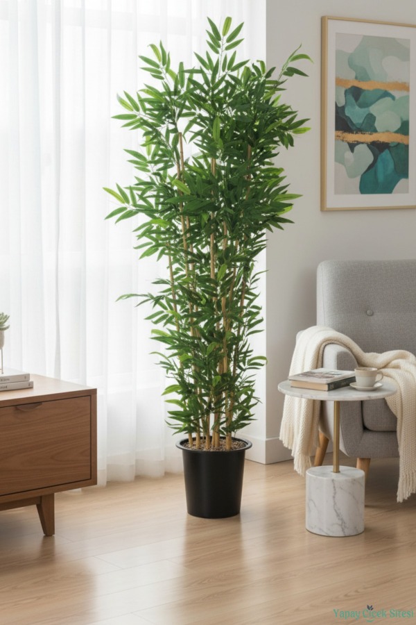 Plastik Saksıda 10 Dallı Yapay Bambu Ağacı 230 cm - 4