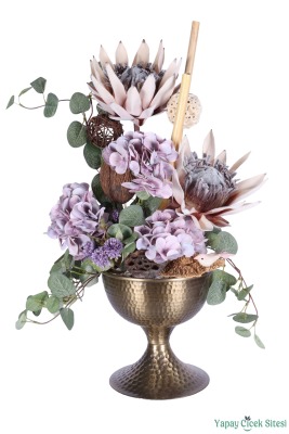 Metal Vazoda Premium Yapay Çiçek Aranjmanı Model 8 - Yapay Çiçek Sitesi