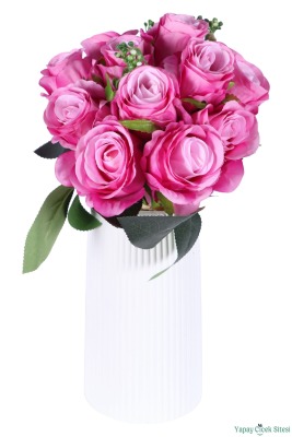 Premium Yapay Gül Demeti 13 Dal 28 cm Pembe - 4