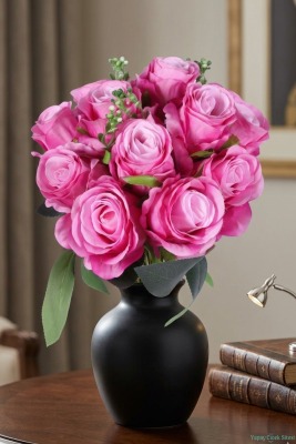 Premium Yapay Gül Demeti 13 Dal 28 cm Pembe - Yapay Çiçek Sitesi
