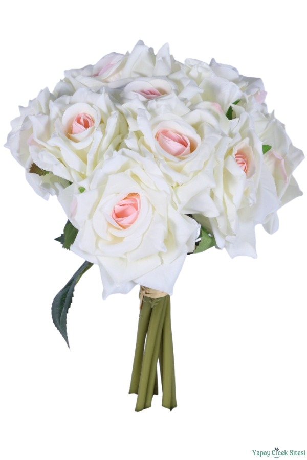 Premium Yapay Gül Demeti 25 cm 10lu Beyaz-Pembe - 2