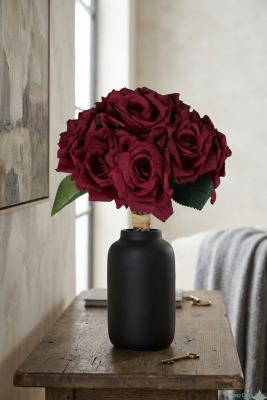 Premium Yapay Gül Demeti 25 cm 10lu Bordo - Yapay Çiçek Sitesi