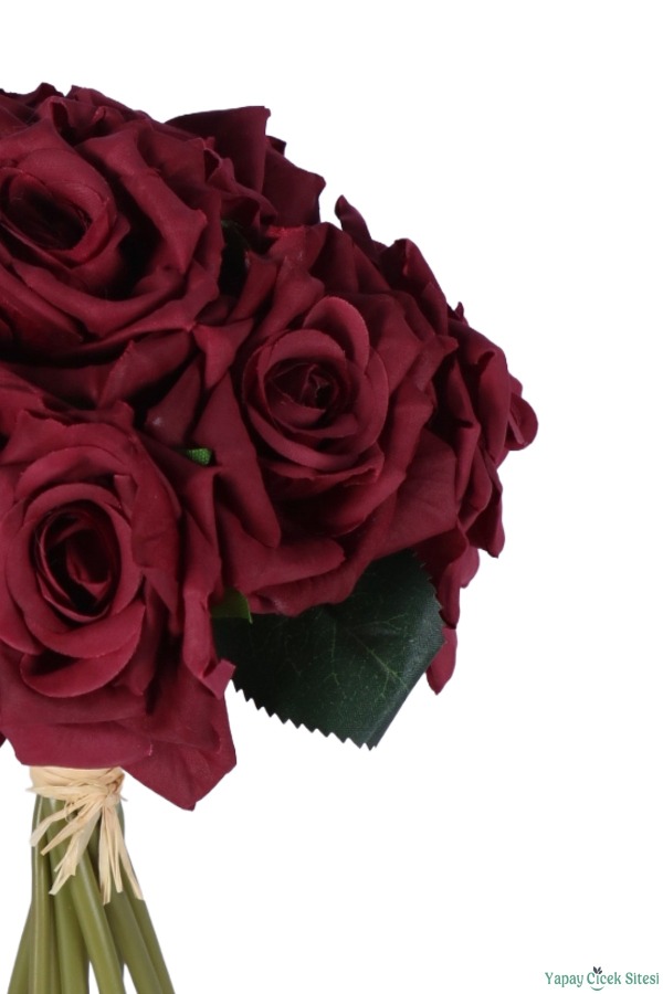Premium Yapay Gül Demeti 25 cm 10lu Bordo - 3