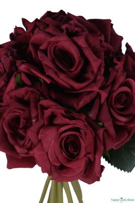 Premium Yapay Gül Demeti 25 cm 10lu Bordo - 4
