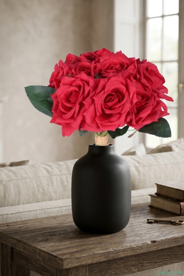 Premium Yapay Gül Demeti 25 cm 10lu Kırmızı - 1