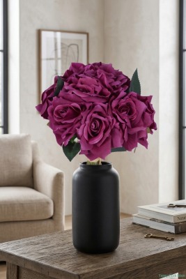 Premium Yapay Gül Demeti 25 cm 10lu Mor - Yapay Çiçek Sitesi