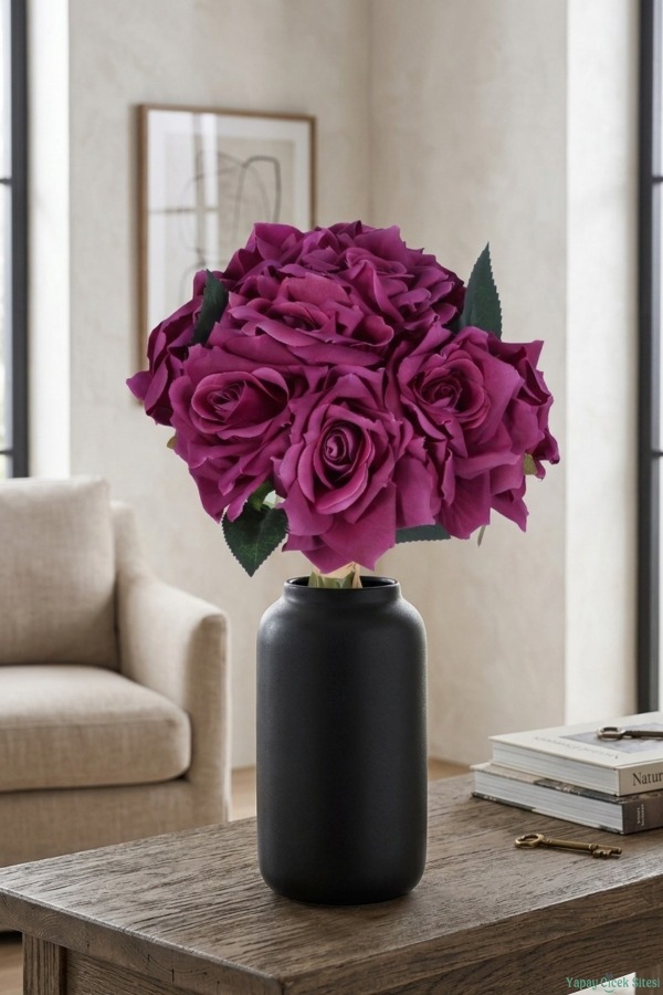 Premium Yapay Gül Demeti 25 cm 10lu Mor - 1