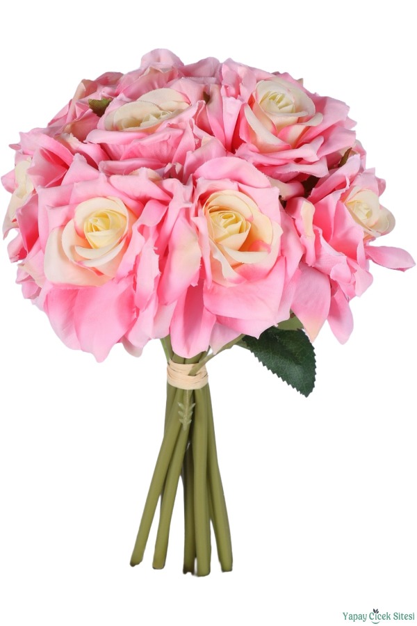 Premium Yapay Gül Demeti 25 cm 10lu Pembe-Sarı - 2