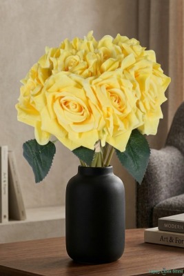 Premium Yapay Gül Demeti 25 cm 10lu Sarı - Yapay Çiçek Sitesi