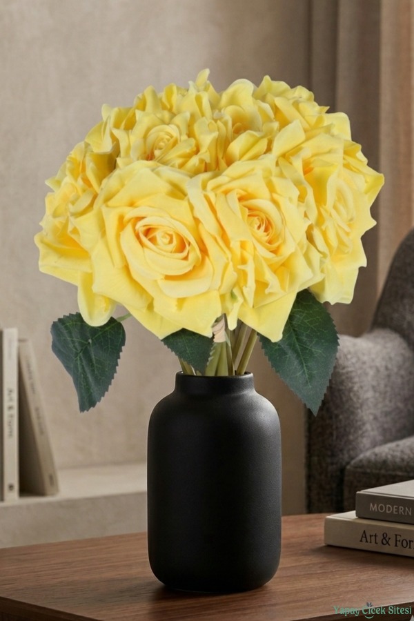Premium Yapay Gül Demeti 25 cm 10lu Sarı - 1