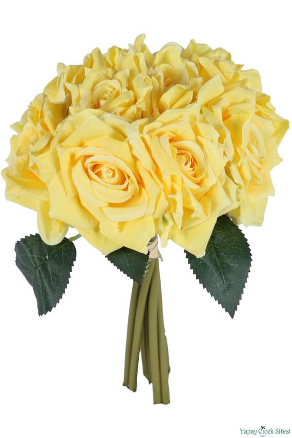Premium Yapay Gül Demeti 25 cm 10lu Sarı - 2
