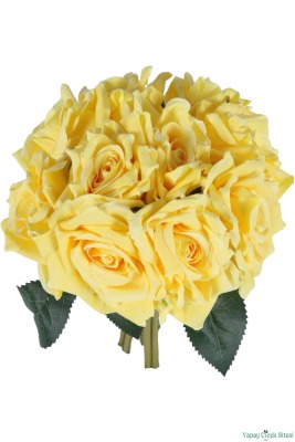 Premium Yapay Gül Demeti 25 cm 10lu Sarı - 3