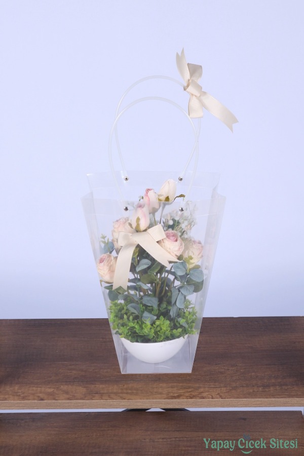 Saksılı Çiçek Aranjmanı (Şeffaf Çanta Hediyeli) Model 11 - 2