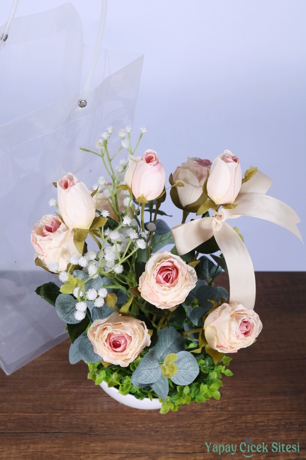 Saksılı Çiçek Aranjmanı (Şeffaf Çanta Hediyeli) Model 11 - 4