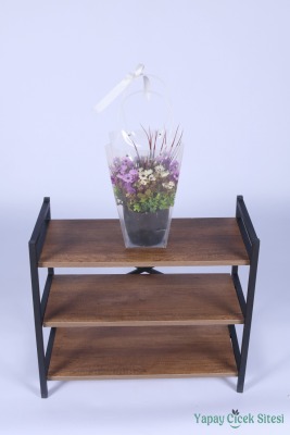 Saksılı Çiçek Aranjmanı (Şeffaf Çanta Hediyeli) Model 12 - 3