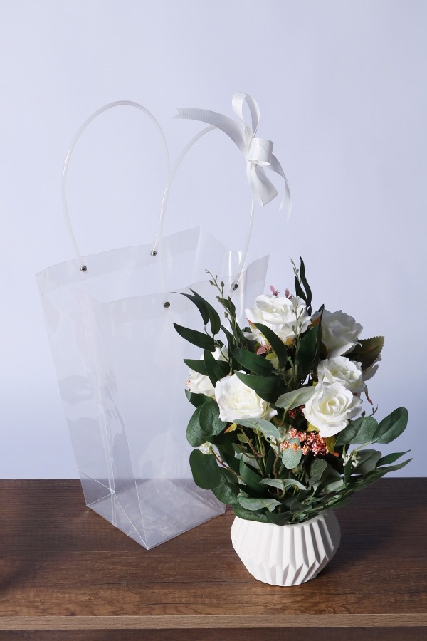 Saksılı Çiçek Aranjmanı (Şeffaf Çanta Hediyeli) Model 13 - 1