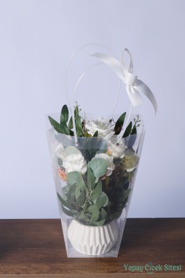 Saksılı Çiçek Aranjmanı (Şeffaf Çanta Hediyeli) Model 13 - 2