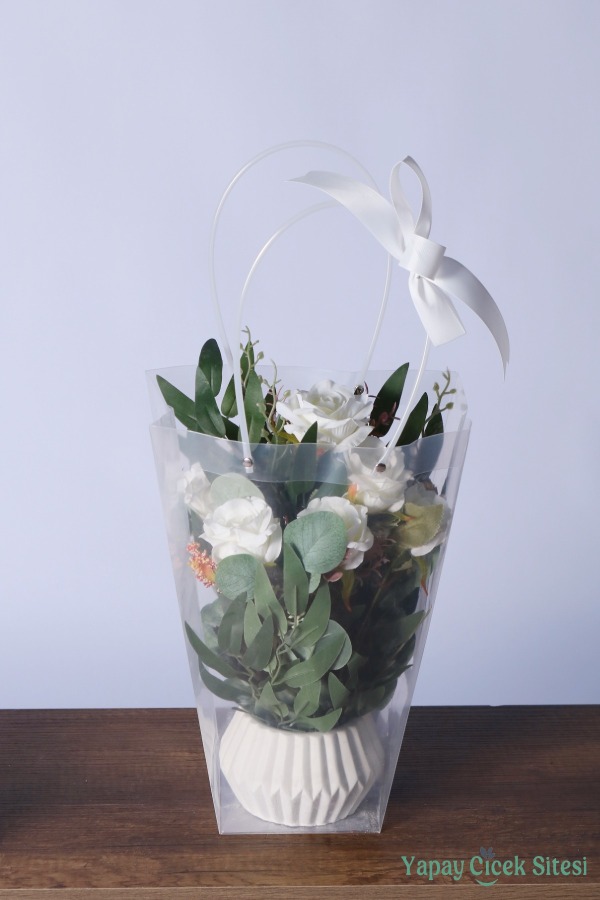 Saksılı Çiçek Aranjmanı (Şeffaf Çanta Hediyeli) Model 13 - 2