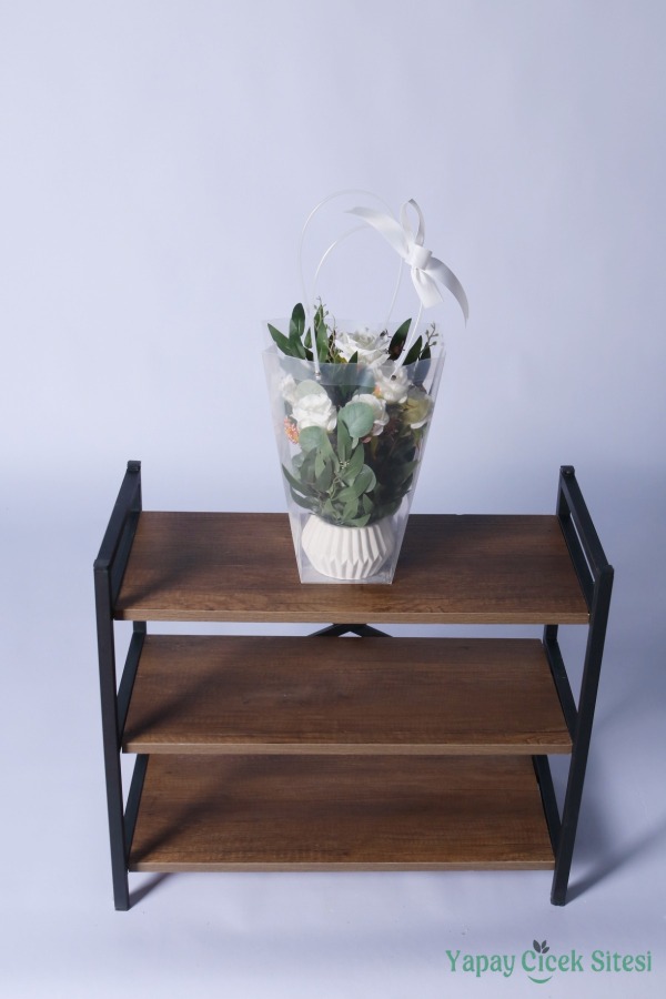 Saksılı Çiçek Aranjmanı (Şeffaf Çanta Hediyeli) Model 13 - 3
