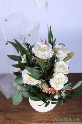Saksılı Çiçek Aranjmanı (Şeffaf Çanta Hediyeli) Model 13 - 4