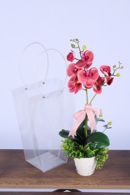 Saksılı Çiçek Aranjmanı (Şeffaf Çanta Hediyeli) Model 4 - Yapay Çiçek Sitesi