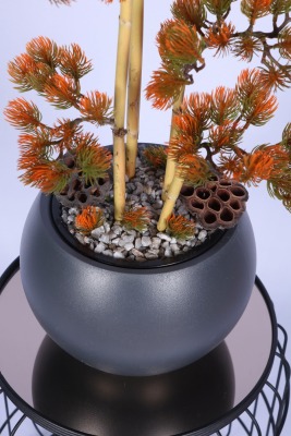 Antrasit Küre Saksıda Modern Minimal Tasarım Yapay Bonsai Ağacı Turuncu 65 cm - 5