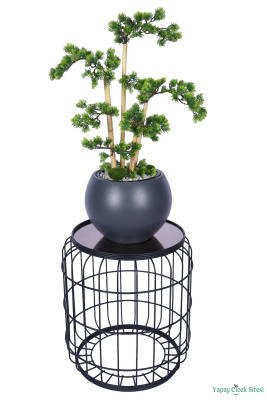 Antrasit Küre Saksıda Modern Minimal Tasarım Yapay Bonsai Ağacı Yeşil 65 cm - 3